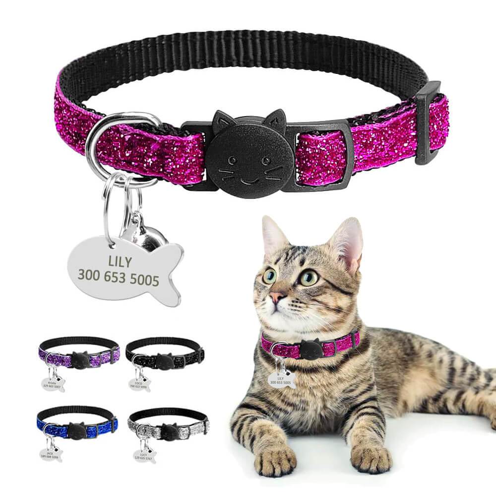 PROMOÇÃO Coleira em Nylon Gliter Personalizada para gatos - PetMimos